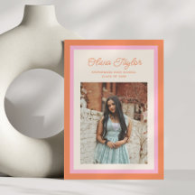 Modern Pink and Orange Border Photo Graduation