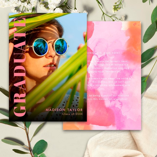 Modern Pink and Orange Graduate Photo Graduation  Announcement (Creator Uploaded)
