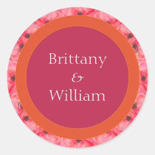 Modern Pink and Orange Vibrant Floral Wedding Classic Round Sticker