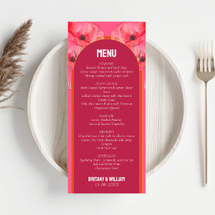 Modern Pink and Orange Vibrant Floral Wedding Menu
