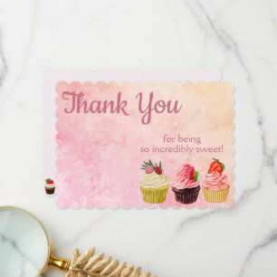Modern Pink and Peach Batik - Gourmet Cupcakes Thank You Card
