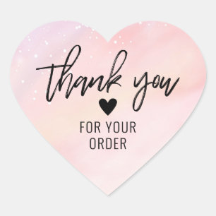 Modern Pink and Peach Business Thank You Heart Sticker