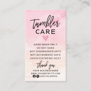 Modern Pink and Peach Tumbler Care Instructions Business Card