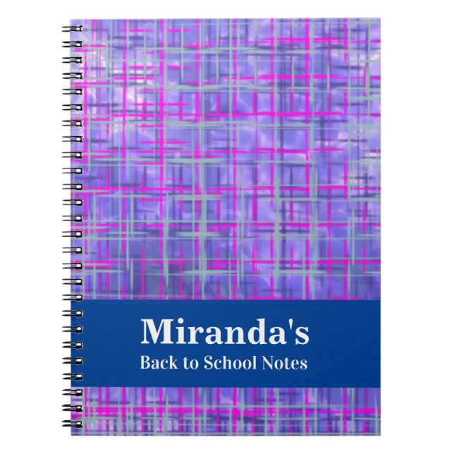 Modern Pink and Purple Grid Lines Abstract Notebook (Front)