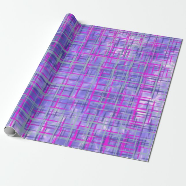 Modern Pink and Purple Grid Lines Abstract Wrapping Paper (Unrolled)