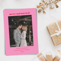 Modern Pink and Red Merry Married Christmas Photo
