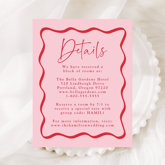 Modern Pink and Red Wavy Frame Wedding Details Enclosure Card (Creator Uploaded)