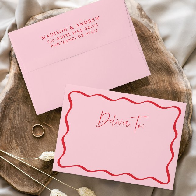 Modern Pink and Red Wavy Frame Wedding Envelope (Creator Uploaded)