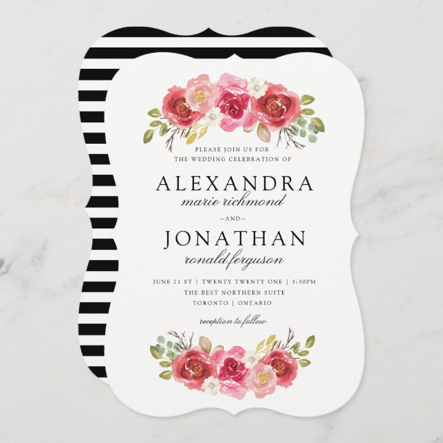 Modern Pink and Red Wedding Invitations (Front/Back)