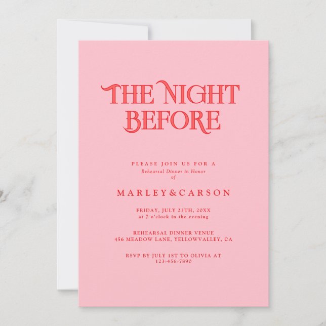 Modern Pink and Red Wedding Rehearsal Dinner Invitation (Front)