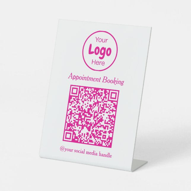 Modern Pink and White Appointment Booking QR Code Pedestal Sign (Front)