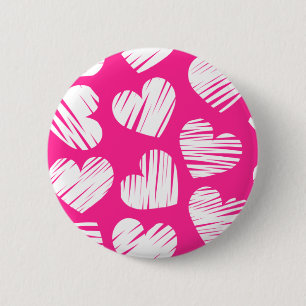 Modern Pink and White Doodled Heart Valentines Day 6 Cm Round Badge