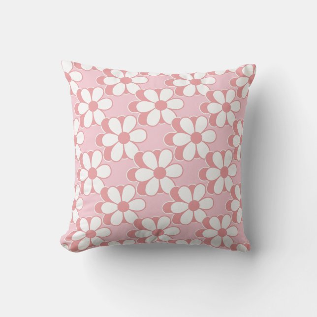 Modern Pink and White Flowers on Light Pink Cushion (Front)