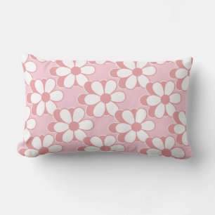 Modern Pink and White Flowers on Light Pink Lumbar Cushion