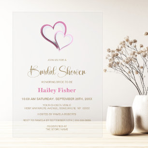 Modern Pink and White Hearts Bridal Shower Acrylic Invitations
