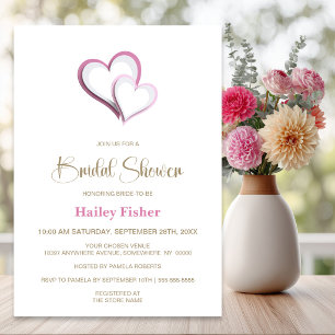 Modern Pink and White Hearts Bridal Shower Invitation