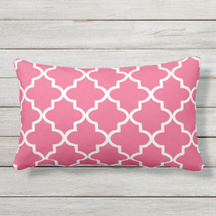 Modern Pink and White Moroccan Quatrefoil Lumbar Cushion