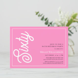 Modern Pink and White Script 60th Birthday Invitation