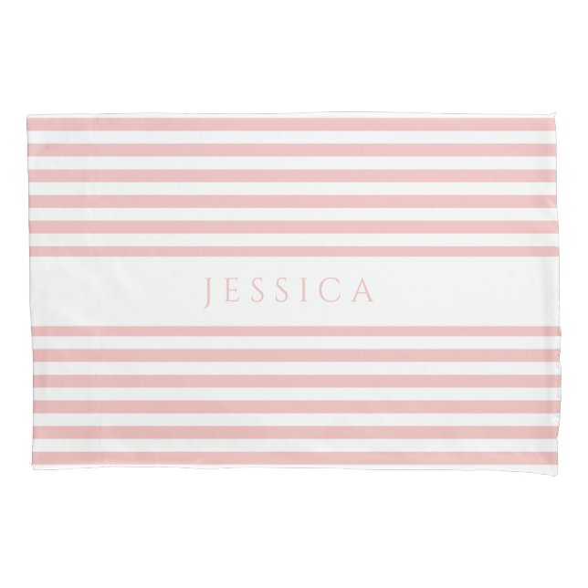 Modern Pink And White Striped Pillowcase (Front)