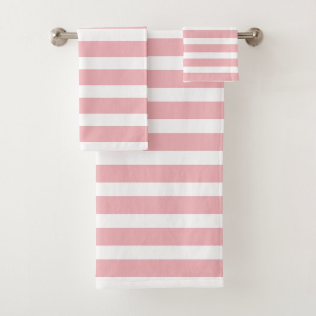 Modern Pink and White Stripes  Bath Towel Set (Insitu)
