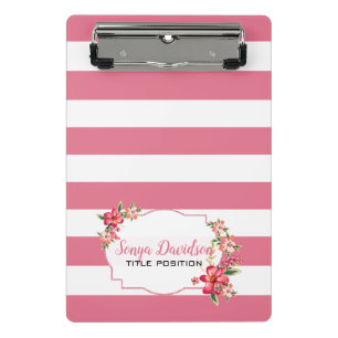Modern Pink And White Stripes Mini Clipboard