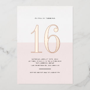Modern Pink and White Sweet Sixteen Rose Gold Foil