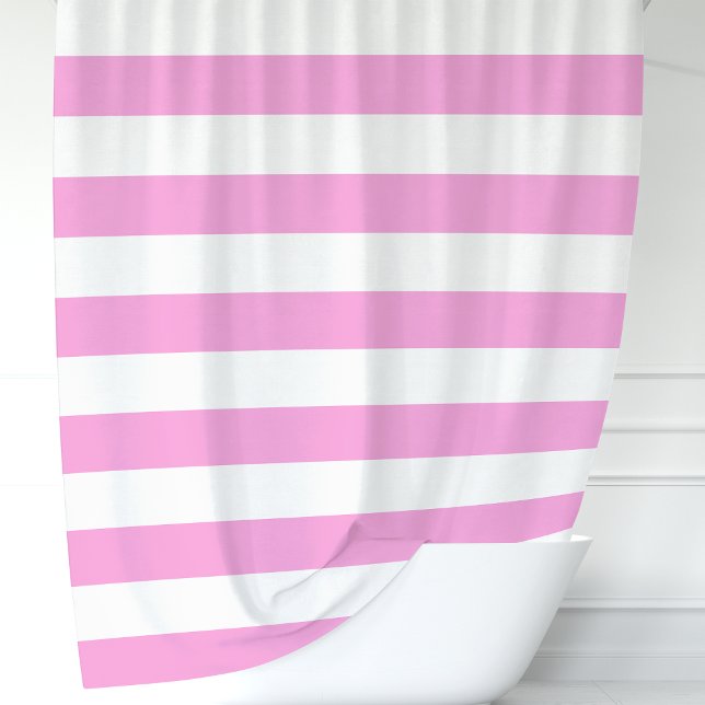Modern Pink and White Wide Stripes Shower Curtain (Creator Uploaded)