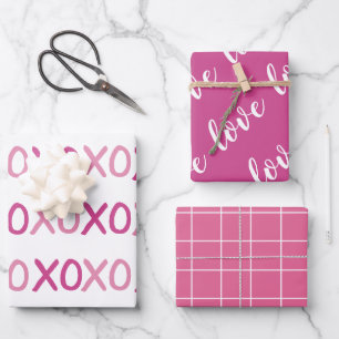 Modern Pink and White XOXO Love Valentine's Day Wrapping Paper Sheet