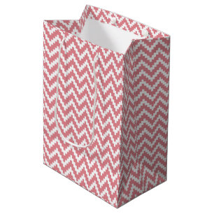 Modern Pink And White Zigzag Ikat Chevron Medium Gift Bag