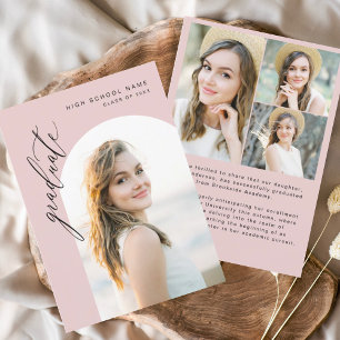 Modern Pink Arch Graduate Simple Photo Graduation  Announcement