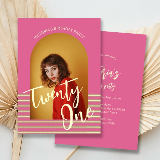 Modern Pink Arch Photo 21st Birthday Party  Invitation (Creator Uploaded)