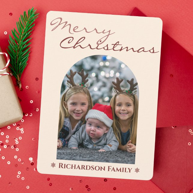 Modern Pink Arch Photo Christmas Holiday Card (Heartfelt moments, beautifully framed in this pink holiday card.)