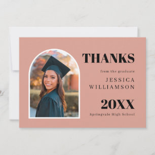  Modern Pink Arch Photo Graduation Thank You Card