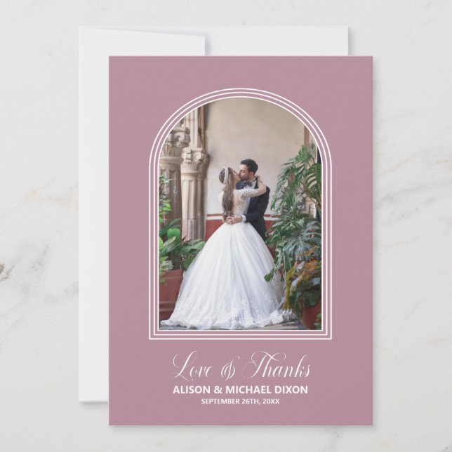 Modern Pink Arch Wedding Thank You Card (Front)