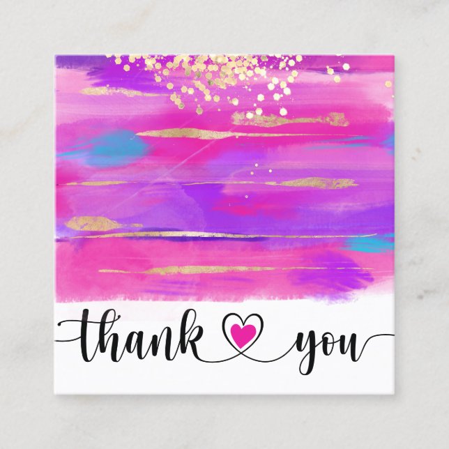 modern pink art brush thank you for your order square business card (Front)