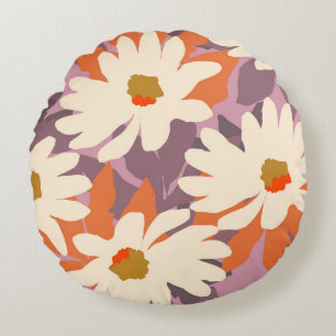 Modern Pink Artistic Daisies Nature Home Decor Round Cushion