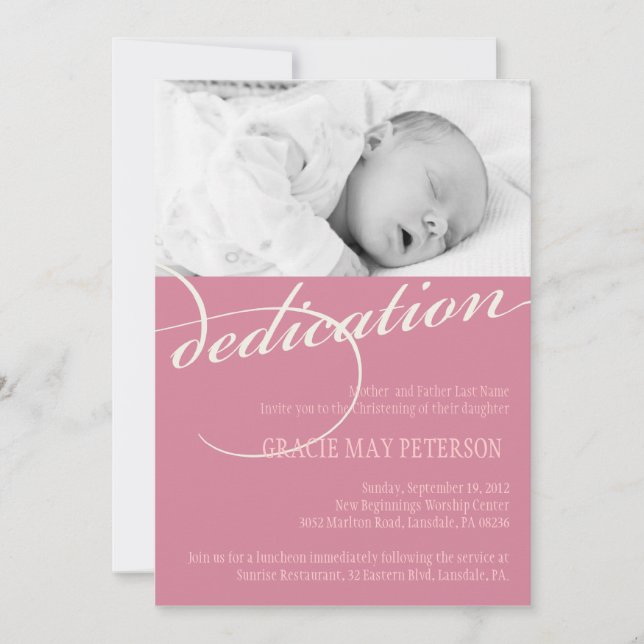Modern Pink Baby Girl Dedication Invitation (Front)