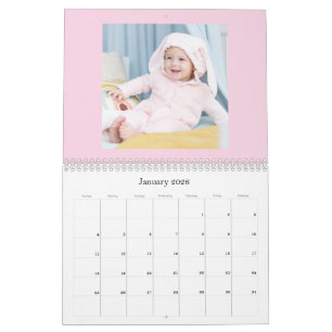 Modern Pink Baby Girl Family Photo Calendar 2026