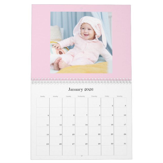 Modern Pink Baby Girl Family Photo Calendar 2026 (Jan 2026)