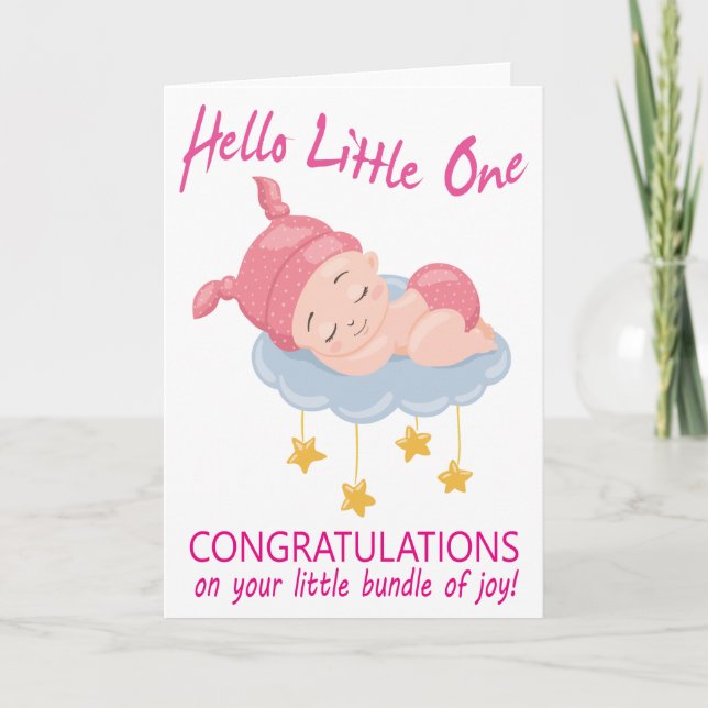 Modern Pink Baby Girl I New Baby Congratulations Card (Front)