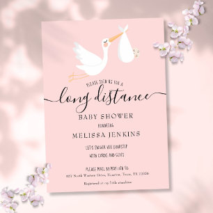 Modern Pink Baby Girl Long Distance Shower By Mail Invitation