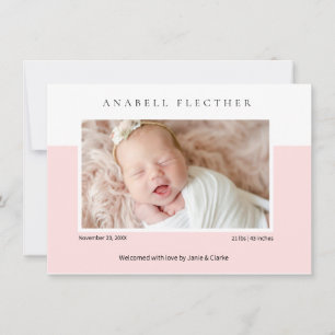 Modern Pink Baby Girl Photo Birth Announcement