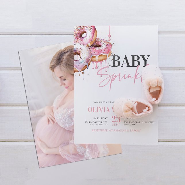 Modern Pink Baby Sprinkle Photo Girl Baby Shower Invitation (Creator Uploaded)