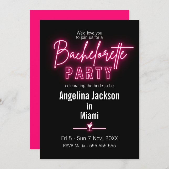 Modern Pink Bachelorette Party Weekend Itinerary Invitation (Front/Back)