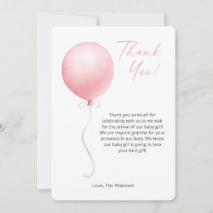 Modern Pink Balloon Baby Shower Thank You Card