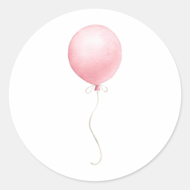 Modern Pink Balloon Girl Baby Shower Classic Round Sticker (Front)