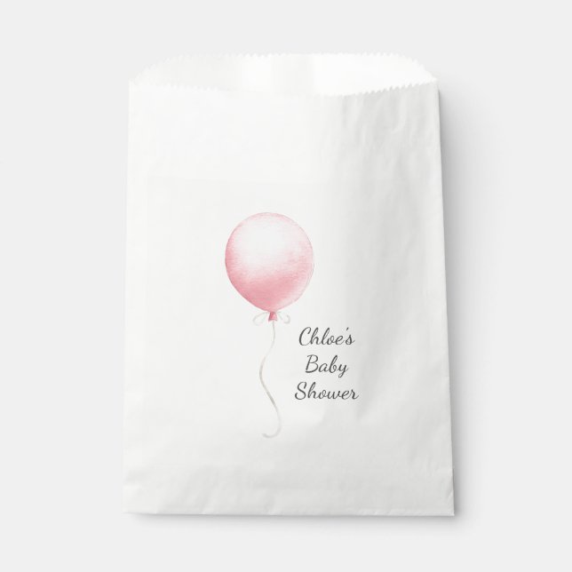 Modern Pink Balloon Girl Baby Shower Favour Bag (Front)