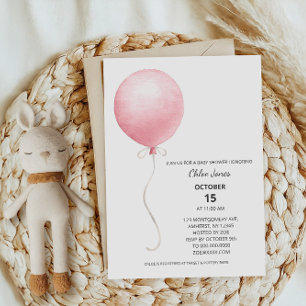 Modern Pink Balloon Girl Baby Shower Invitation