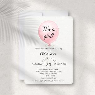 Modern Pink Balloon Girl Baby Shower Invitation