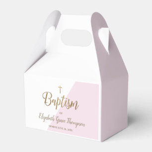 Modern Pink Baptism Baby Girl Thank you Gold Cross Favour Box